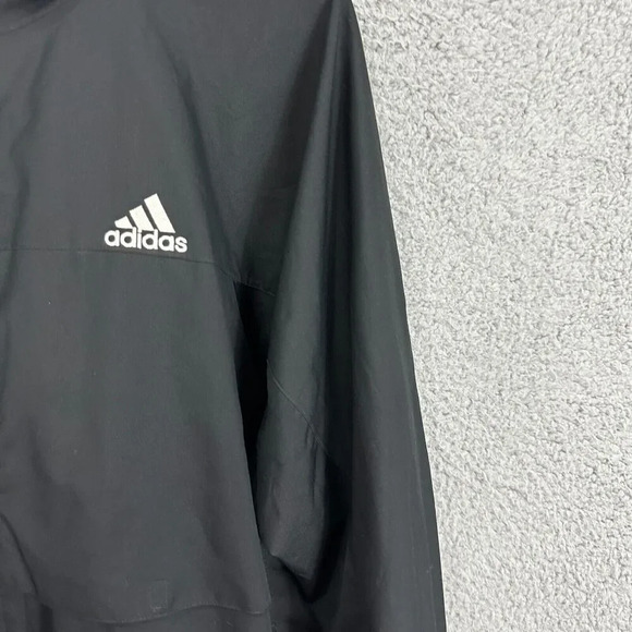 Adidas Track Jacket Mens Medium Black Windbreaker Logo High Neck Embroidered - Picture 3 of 11